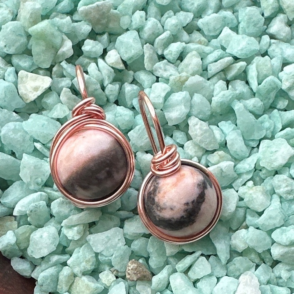 Rhodonite rose gold dangle spheres earrings/ heart chakra healing crystal